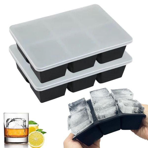 Theuwnee® Platin-Silikon Eiswürfelform Groß, 2 Pcs Silikon Eiswürfelbehälter Mit Deckel Geruchlos, Stapelbar und Spülmaschinenfest, Für Bier,Whisky,Cocktail Und Baby Snack Inklusive, BPA Frei Schwarz