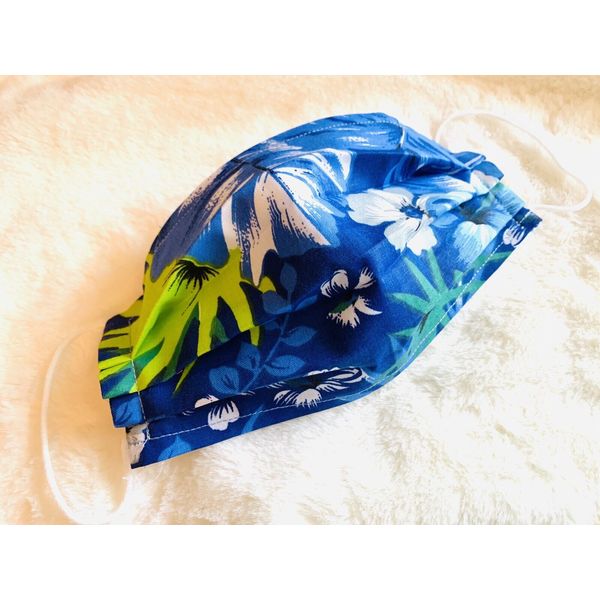 Blue Face Mask Washable Cotton Fabric Double Layer Filter Reusable W/Nose Wire