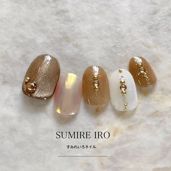 Nail tips False nails Bridal nails Short Coming-of-age nails Design Simple nails Nail Beige nails Small nails Large nails Very short Chibi nails Adult nails False nails Custom nails<br> [o2185] Brown magnet mirror line