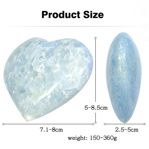 mookaitedecor 71-80mm Celestite Crystal Love Heart Stone Blue Crystal for Love Reiki Healing Crystal Gift Heart Ornament for Home, Love Stones and Crystals Heart Gift for Mum Women Valentine's Gift