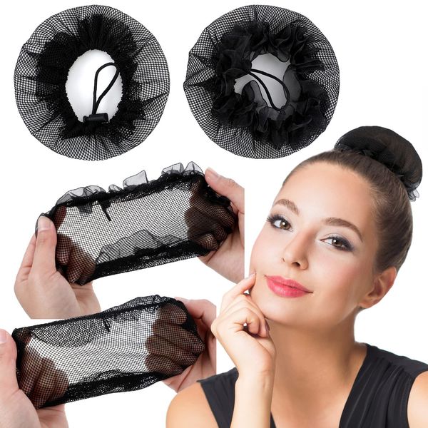 BBTO 12 Pcs Ballet Hair Nets Cover for Buns Invisible Hair Nets for Women Girl Elastic Edge Mesh, Ballet Bun, Sleeping and Wig (Black)