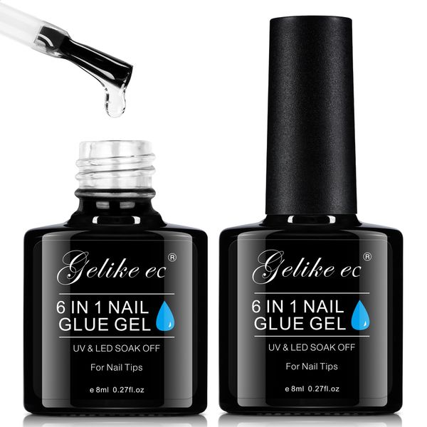 Gelike ec Nagelkleber Extra Stark 2x8ml Gel Nagelkleber Für Klar Tips Kunstnägel, Tip Kleber Für Gelnägel UV Kleber Nagelkleber Für Kunstnägel Nail Glue Gel-BRAUCHEN AUSHÄRTEN UNTER UV NAGELLICHT