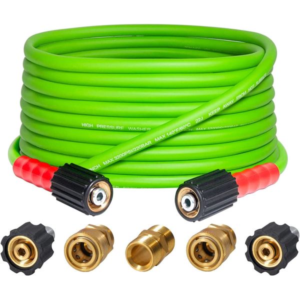 Top Flexible 3200 PSI Pressure Washer Hose 25FT X 1/4″ and M22-15Mm