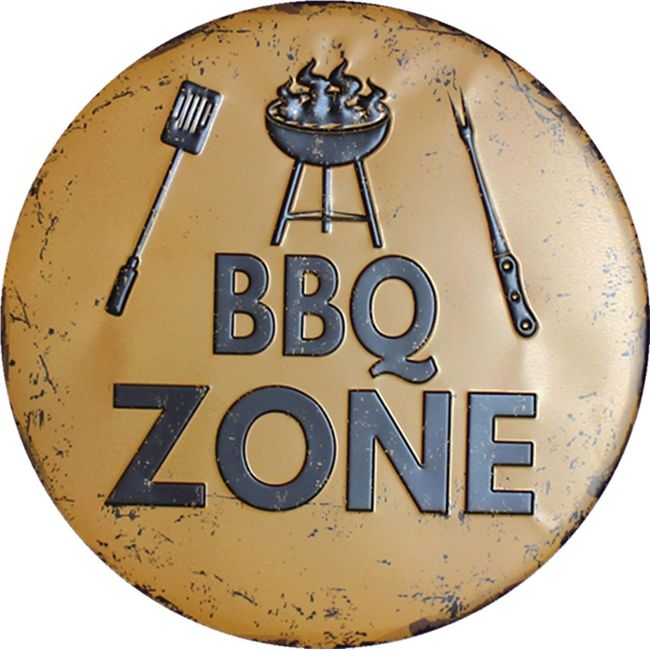 BBQ ZONE Round Metal Plate, Antique Style Decoration, Diameter 30cm, Suitable for Bar, Restaurant, Home, Garage and other scenes