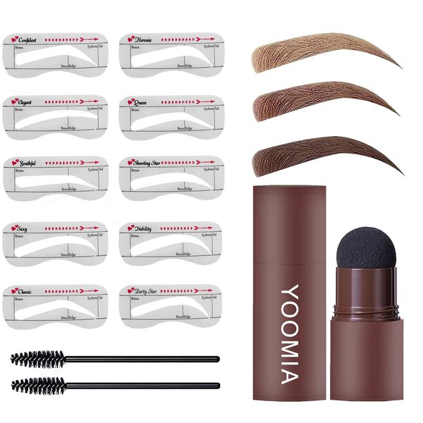 YOOMIA Eyebrow Stamp Stencil Kit, Eyebrow Stamp with 20 Reusable Thin & Thick Brow Stencils Eye Brow Shaping Kit, Long-lasting, Waterproof (Light Brown）