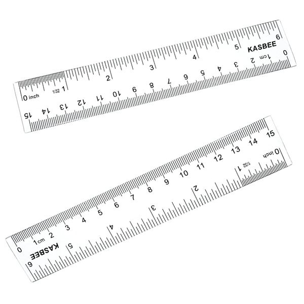 Plastic Rulers, 2PCS Straight Ruler, Plastic Measuring Tool for Student School Office (Clear, 6 Inch) (2)