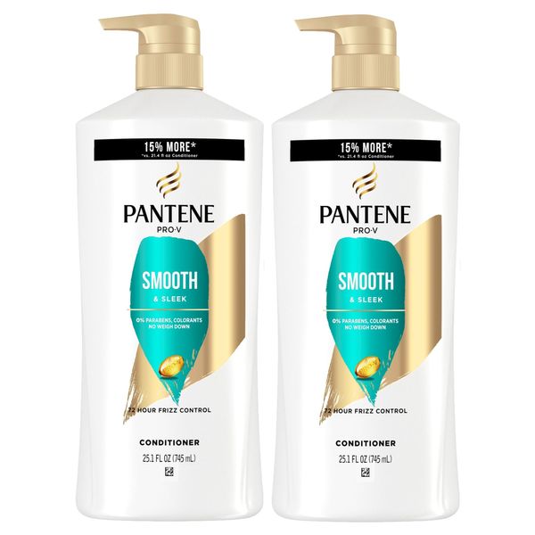 Pantene Conditioner Twin Pack with Hair Treatment Set, Smooth and Sleek for Frizz Control, Safe for Color-Treated Hair