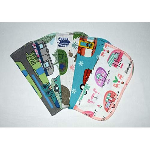 1 Ply 8x8 Inches Printed Flannel Set of 5 Little Wipes Traveling Campers