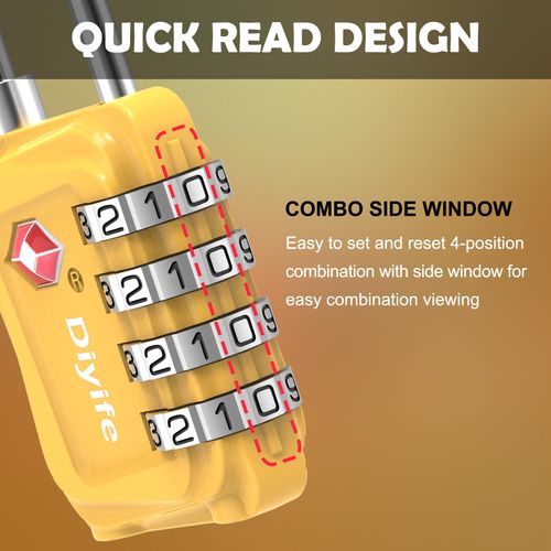 TSA Luggage Locks, [Updated Version] [2 Packs] Diyife 4-Digit Security Padlock, Resettable Zinc Alloy Combination Padlocks, Small Code Lock for Travel Suitcases Luggage Bag Case (Yellow)