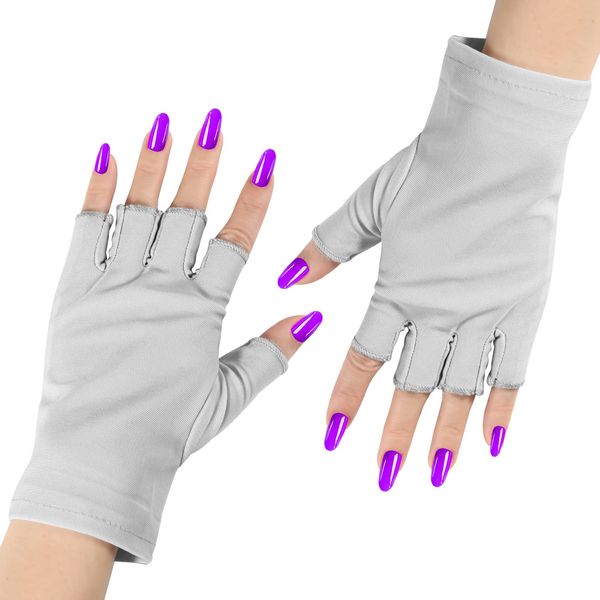 SAVITA UV Protection Gloves for Gel Nail Lamp, Fingerless Manicure Gloves Anti UV Light Gloves Cool Breathable Nail Mitt Protects Hands from UV, Outdoor Activities Sun Protection (Gray)