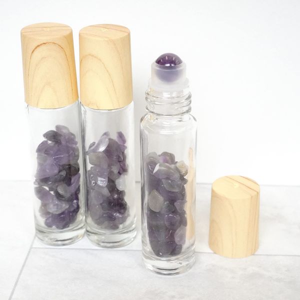 Natural Stone Roll-on Bottles Total of 9 Types: 0.3 fl oz (10 ml), Amethyst, Gemstone, Power Stone, Wood Grain Cap, Ripple Stone, Perfume, Bottle, Glass, Gemstone, Mobile Phone, Makeup, Aroma,