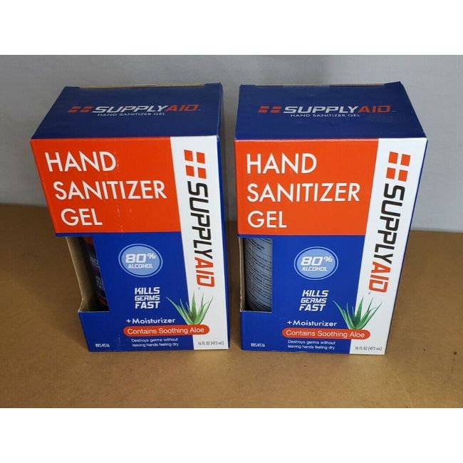 Lot of 2- -SUPPLYAID- -80% Alcohol Hand Sanitizer Gel with Aloe- -16 Oz