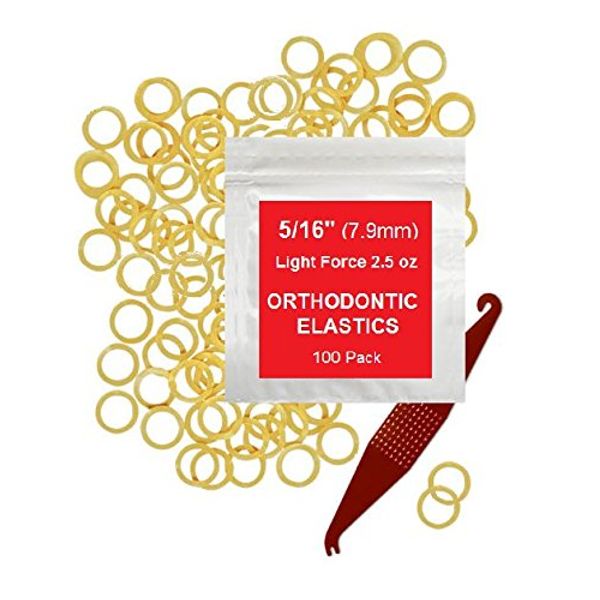 5/16 Inch Orthodontic Elastic Rubber Bands, 100 Pack, Natural, Light 2.5 Ounce Small Rubberbands Dreadlocks Hair Braids Fix Tooth Gap, Free Elastic Placer for Braces