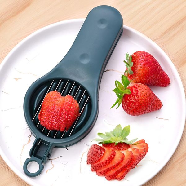 Egg Slicer Stainless Steel Multi-Function Egg Cutter for Hard Boiled Eggs, Tomato Pedicle Removal, Strawberry Cutting and Cherry Pit Remover with Olive Dates Pitting Device(Dark Blue)