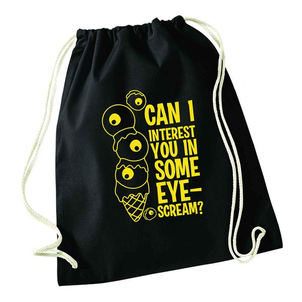 Flox Creative Black Drawstring Bag Neon Yellow Eye Scream