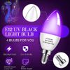 4 Pieces LED Black Light Bulb 6W E12 Base Blacklight Candle Bulb Glow