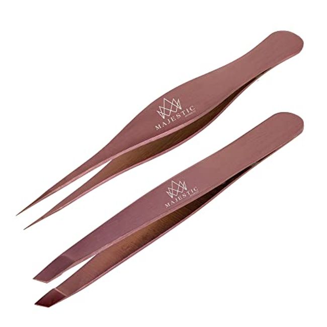 Majestic Bombay Fine Point + Slant Tweezers for Women and Men – Splinter Ticks, Facial, Brow and Ingrown Hair Removal–Sharp, Needle Nose, Surgical