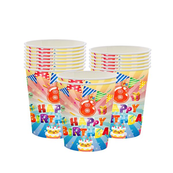 16Pcs 8th Birthday Paper Cups,Colourful Kids 8th Birthday Tableware Party Cups Disposable,Happy 8th Birthday Table Decorations Cup Birthday Gifts for Girls,Boys,Kids Eight Birthday Party Decoration