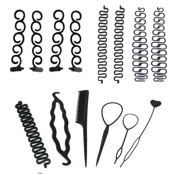 PLABBDPL 12 pcs Haare Frisuren Hilfe Set, Haar Zubehör DIY Kit,Knotenringe für Haarstyling, Haargeflecht Werkzeug für Mädchen, Dutt Bun Frisur Maker Werkzeug, Hair Braid Tools