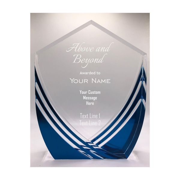 Personalized Award Above and Beyond, Customizable Solid Acrylic Trophy Shield Shaped, Business Awards with Custom Text