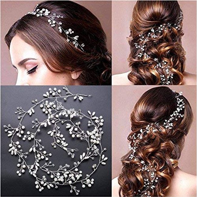 50cm Bridal Hair Vine for Wedding Crystal Hairband Silver Pearl Hair Accessories Rhinestones Hair Vine Headpieces Bride Hair Styling Accessories for Women Girls Ladies