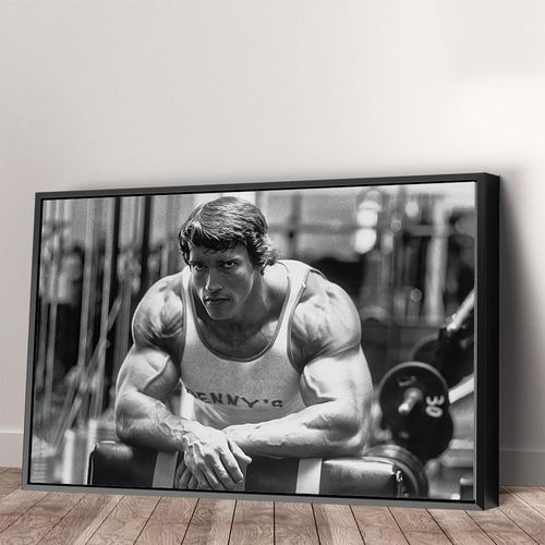 Arnold Schwarzenegger Bodybuilding Canvas Art Wall Art Home Decor - Various Sizes (12in x 8in Modern Black Framed)
