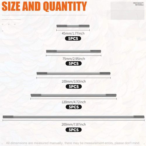 Rustark 25 Pcs M3 304 Stainless Steel Pushrod Connector Set Double End Threaded Rod for DIY RC Car, Boat, Car, Airplane, Helicopter Model(45mm, 75mm, 100mm, 120mm,200mm)