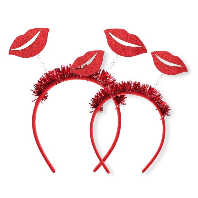 Minkissy 2Pcs Valentines Day Headband Red Lip Sequin Head Boppers Valentines Glitter Tinsel Headpiece Hair Accessories for Valentines Wedding Party