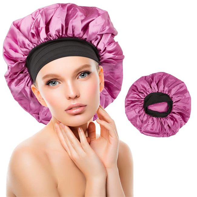 TrendySupply Silk Satin Bonnet Hair Cap, Extra Large & Soft Sleeping Caps with Elastic Band for Curly Dreadlock Braid Hair (Pink)