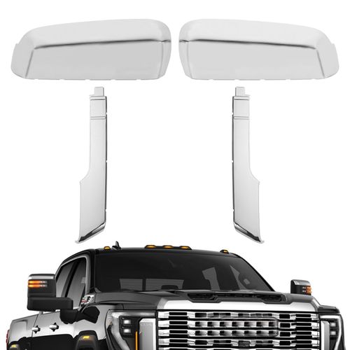 84468905 Chrome Tow Caps Tow Top+Side Clip-On Mirror Caps Sliver fits Silverado Sierra 2500HD 3500HD 2020-2025 Lower+Upper Door Mirror Replaces 84468911