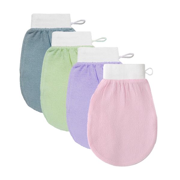 4 PCS Exfoliating Gloves,Back And Body Exfoliating Mitt,Shower Bath Spa, Cleansing, Washing, Shower Gloves,Body Scrub Gloves for Women and Men,Bathing Accessories(Blue,Green,Purple,Pink)