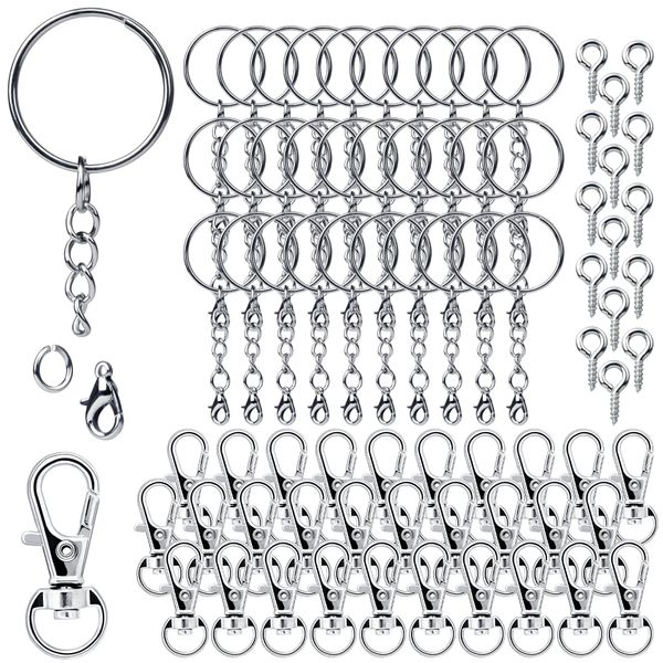 150PCS Anelli Portachiavi Ganci Kit Portachiavi fai da te Anellini Acciaio Inox Catena Portachiavi Moschettone Piccolo per Cordino Creazione Gioielli Organizzazione Arti e Mestieri Artigianato Argento