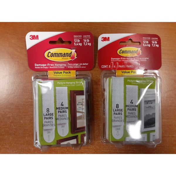 2 Packs: 3M Command Picture Hanging Strips, 1" x 2", White, Pack of 24 ea. - E2D