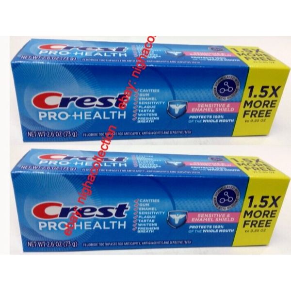 LOT 2 x Crest Pro-Health Fluoride Toothpaste Sensitive & Enamel Shield 2.6 oz Ea