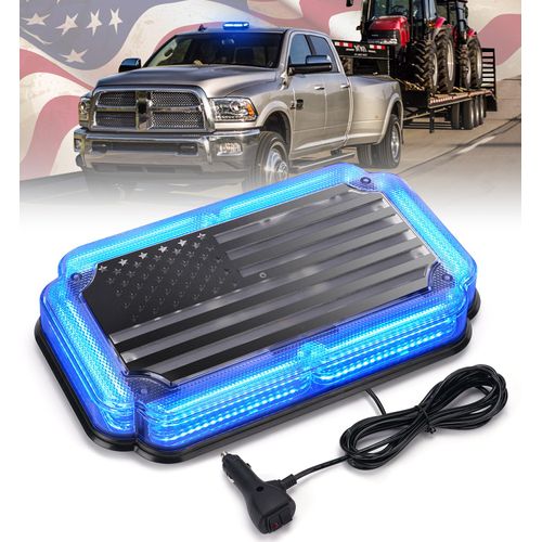 Xprite 108 LED Roof Top Strobe Light, US Flag Pattern Police Flashing Lights, Emergency Safety Warning LED Mini Strobe Lightbar w/Magnetic Base for Traffic Police Firefighter EMS Vehicle Truck, Blue