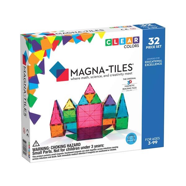 Magna-Tiles 32-Piece Clear Colors Set, The Original Magnetic Building Tiles For Creative Open-Ended Play, Educational Toys For Children Ages 3 Years +