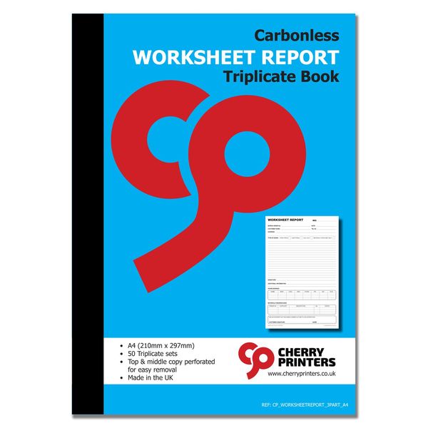 Cherry Carbonless NCR Worksheet Report Triplicate Book A4 50 Sets