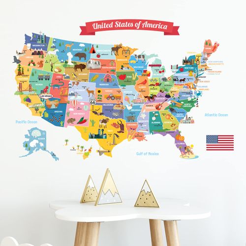 DECOWALL SG-1906 USA Map Kids Wall Stickers Wall Decals Peel and Stick Removable Wall Stickers for Kids Nursery Bedroom Living Room décor