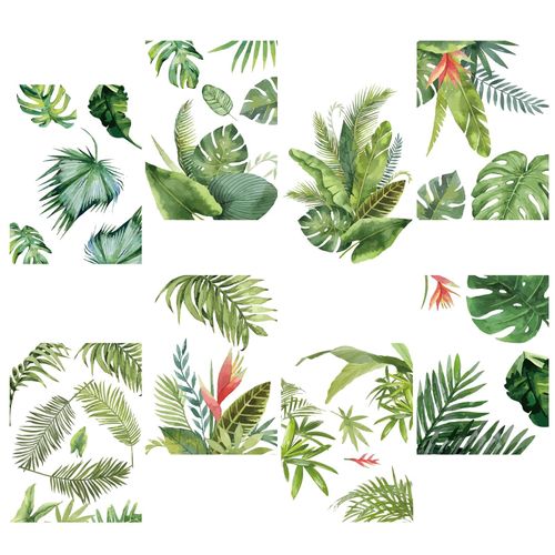 CRASPIRE 8 Styles Tropical Leaves Window Decals Stickers Decal Green Nature Palm Tree Plants Waterproof Self Adhesive Vinyl Wall Clings for Art Classroom Bedroom Living Room Decorations