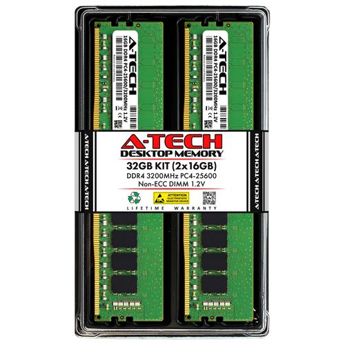 A-Tech 32GB Kit (2x16GB) RAM for MSI Aegis RS 10th, B560M PRO WIFI, B560M PRO-VDH WIFI, Codex R 10th, MAG B550M MORTAR WIFI, MEG Z490 GODLIKE | DDR4 3200MHz PC4-25600 DIMM Non-ECC UDIMM Memory Upgrade