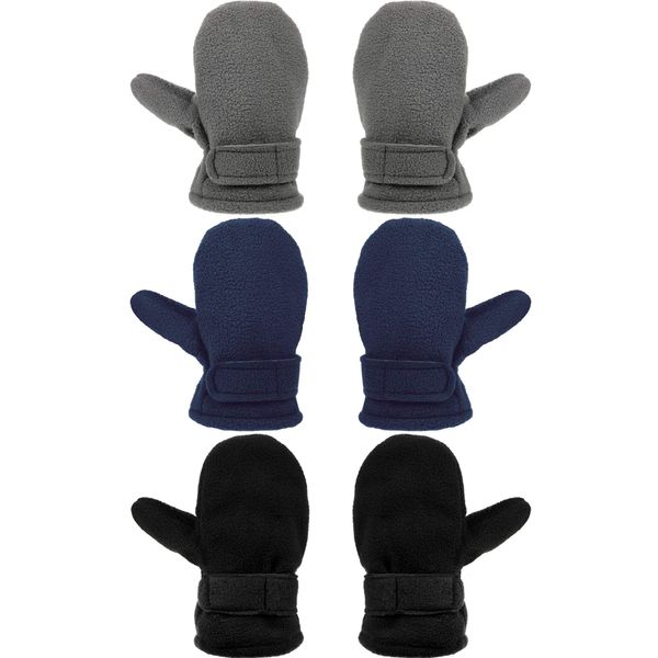 3 Pairs Baby Toddler Winter Mittens Warm Fleece Kids Mittens Baby Snow Skiing Gloves for Boys and Girls Aged 2-4 Years (Black, Gray, Navy Blue)