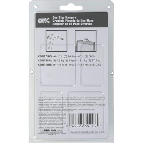 OOK 59243 Picture Hangers, Art Hangers, One Step Installation, Brass Finish, 60Lb., 18 Piece
