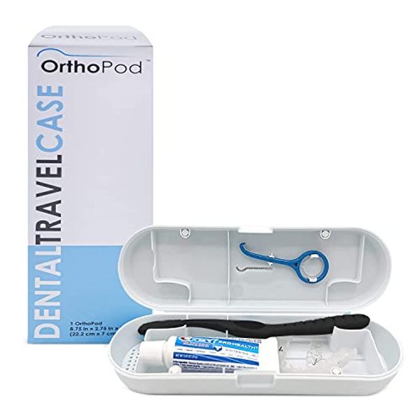 OrthoKey OrthoPod Dental Travel Case - Secure Storage for Aligners, Retainers, and Invisalign - Convenient Toothbrush and Toothpaste Holder - Clear Removable Grabber - Sterile Storage