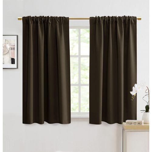 PANELSBURG Bathroom Curtains Window,48 Inch Short Length Waterproof Brown Blackout Curtains for Ktichen Shower Window,Dark Chocolate,2 Panels