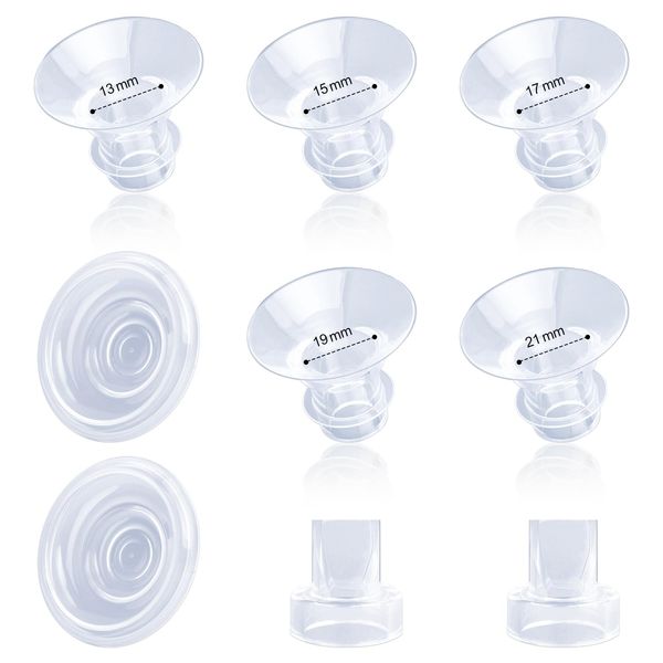 9pcs Wearable Breast Pump Accessories, Soft Silicone Flange Inserts 13/15/17/19/21mm with Duckbill Valve and Silicone Diaphragm Compatible with Momcozy S12 Pro/S9 Pro/S12/S9