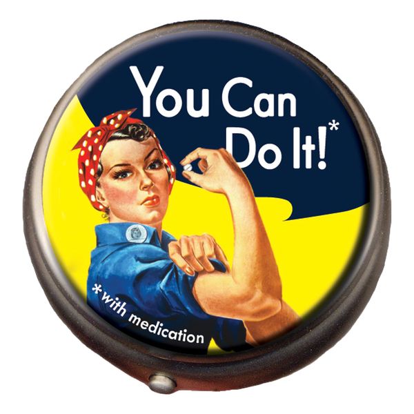 Rosie the Riveter Pill Box - Compact 1 or 2 Compartment Medicine Case
