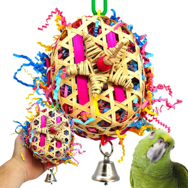 Bonka Bird Toys 2327 Star Basket Small Medium Bird Toy Natural Bamboo Vine Stars Shred Paper Basket Chew Forage Cockatiels Parakeets Conures and Other Similar Birds