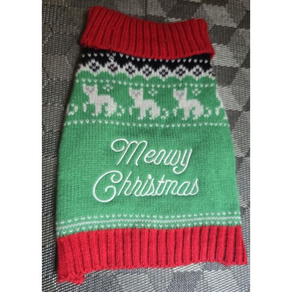 Pet Cat Knit Sweater; "Merry Christmas"; Cat Design; Size Small