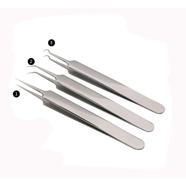 1Set(3PCS) Multi-Style Professional Stainless Steel Blackhead Remover Tweezers Stainless Steel Straight/Slanted & Pointed Splinter/Bend Curved Blemish Extractor Tool for Nose Face Tools