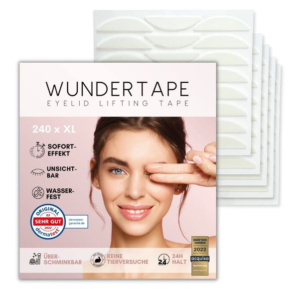 WUNDERTAPE Slip-On Lid Tape Strips for Eyelid Lifting without Surgery (Waterproof, Invisible, 24 Hour Hold, Eyelid Tape) Eyelid Stripes Invisible (240 x XL)